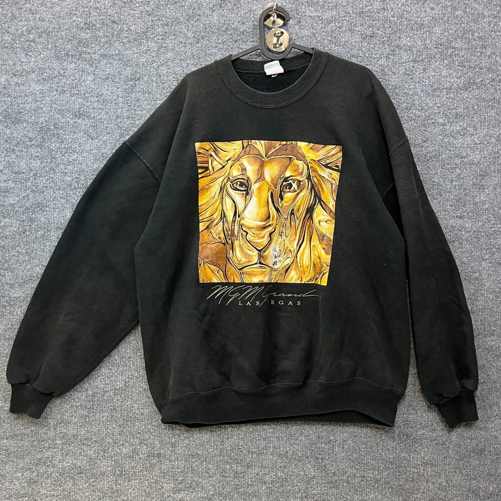 Vintage 90s MGM Grand Las Vegas Sweatshirt Black Gold Lion Graphic USA Made - XL